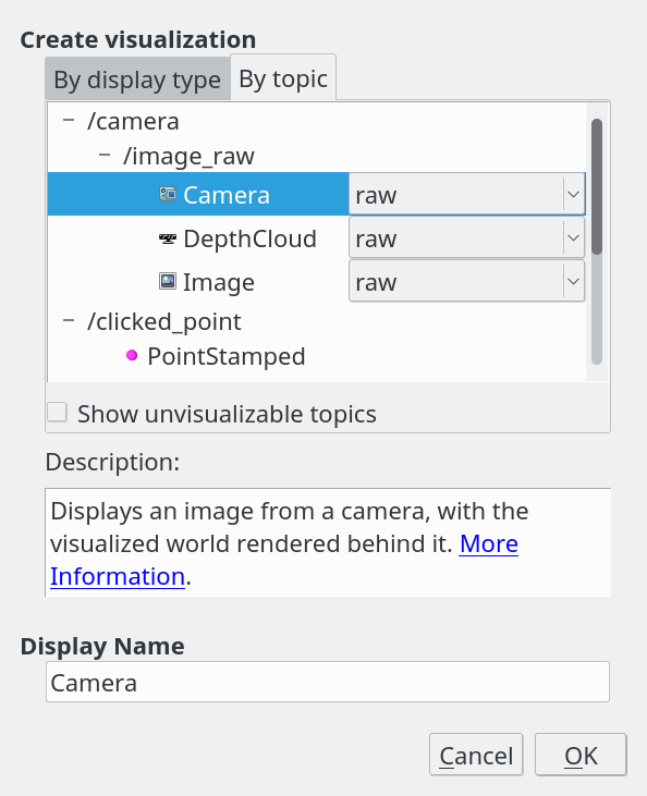 Selecting the camera image topic