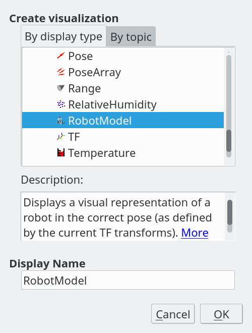 Selecting the robot model display