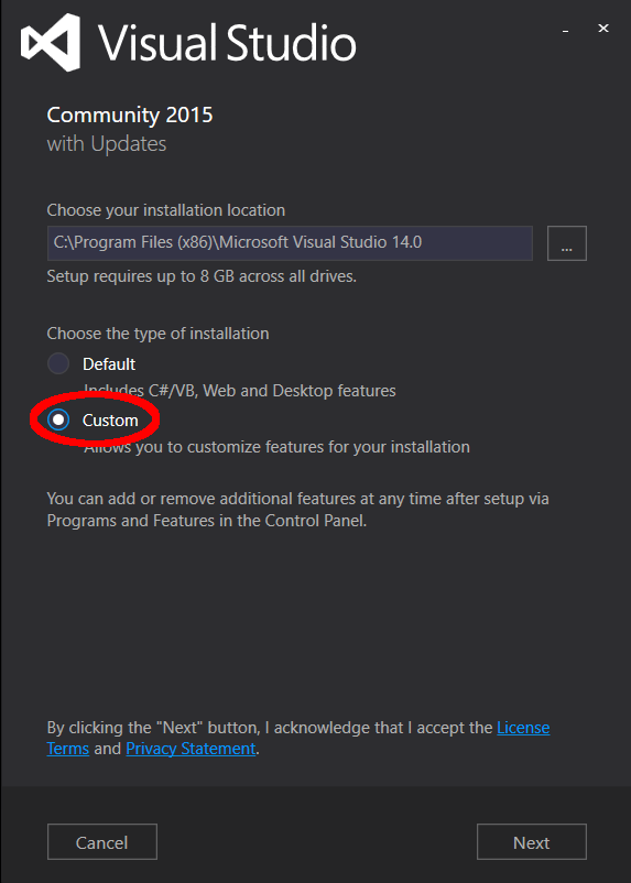 Custom Visual Studio installation